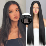 MISS PARUK Naiste pikk sirge parukas ilma tukkideta s&uuml;nteetilisest kiust pitsist eesmine ombre punase veini v&auml;rvi igap&auml;evane parukas 60 cm