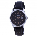 Casio musta sihverplaadiga roostevabast terasest analoogkvartsist MTP-V002L-1B3 MTPV002L-1 meeste k&auml;ekell must