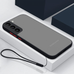 L&auml;bipaistev telefonikaas Samsung S25 Ultra S24 FE S23 Plus S22 S21 A56 A36 A16 A55 A26 A15 p&otilde;rutuskindlale akr&uuml;&uuml;list pehme servaga matt&uuml;mbrisele Samsung S22 must