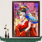 5D Mosaiik Pusle Teemantmaaling Jaapani Geisha Naise Lehvik T&auml;isruudukujuline &uuml;mmargune puur Teemanttikandid Kodukaunistus K&auml;sitsi valmistatud S240 Full Round 20x30CM