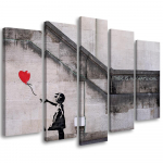 Viieosalise pildiga l&otilde;uenditr&uuml;kk Banksy Balloon Girl 100x70 hall v&auml;rv