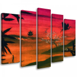 Viieosalise pildiga l&otilde;uenditr&uuml;kk Jaapani maastik 100x70 punane