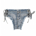 Bandage Cutout Pole Dance Thong Shorts Naiste teksad Denim Micro Ultra madala v&ouml;&ouml;kohaga l&uuml;hikesed p&uuml;ksid S sinine