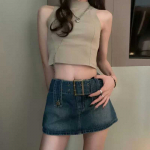 Naiste seelikud Roosa teksaseelik Suvine Korea moedisain K&otilde;rge v&ouml;&ouml;kohaga A-line seelik Naistele Y2K Riided Naine Suured p&otilde;hjad S roosa