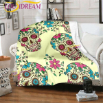 Lilled Skull Tekk Diivan Tekk Reisivoodipesu V&auml;ljalaskeava Tekk Flanell Tekk Voodikate 75x90cm