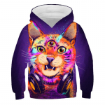 Loomade 3D prindiga kapuuts Armas kassipoeg Graafiline print Harajuku 3D kapuuts Armas stiil Lastele Mugav vabaaja spordikapuuts 100