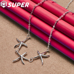 925 Sterling Silver Smooth Three Seastar Chain Kaelakee Ehted 45cm
