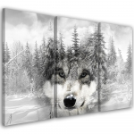 Kolmeosalise pildiga l&otilde;uenditr&uuml;kk Wolf Forest Nature Grey 60x40 hall v&auml;rv