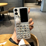 Blingi ehtega teemantripats&uuml;mbris OPPO jaoks Find N2 Flip/Samsung Z klapp 5 3 Z voltimine 4 S23 S22 S21 Ultra S10 A54 A13 A23 A33 A53 A52/Redmi 10 9 9A 9T oppo Find N2 Flip valge