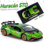 1:24 skaala sulamist survevaluauto mudel Lambo Huracan STO 2021 jaoks, tagasit&otilde;mmatavad s&otilde;idukid, mudelautod, valguse ja heliga m&auml;nguasi lastele t&auml;iskasvanutele 1/24-21x8.5x5.5cm roheline