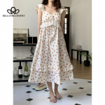 Puhast puuvillast magus kirsi&otilde;ieline kleit &ouml;&ouml;s&auml;rk, t&uuml;druk, naine, mood, elegantne stiil One Size valge