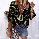 2023. aasta suves&uuml;gis, uus mood naiste topid Kollased t&auml;helained, tr&uuml;kitud poolvarrukatega vabaaja suures suuruses n&ouml;&ouml;bitav s&auml;rk mullivarrukatega 7XL sinine