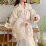 Naiste kampsun, soe V-kaelusega s&uuml;gisene avara pikkade varrukatega kootud topp, &otilde;rn mugav pullover naiste kampsun XXXL valge