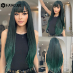 HAIRCUBE Pikad sirged tumerohelised s&uuml;nteetilised parukad Cosplay juuksed tukkidega Naiste parukad Igap&auml;evased kuumakindlad parukad
