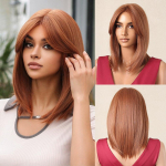 Oranžpruun keskmine sirge Bob s&uuml;nteetilised parukad l&uuml;hikesed juuksed ja tukk mustadele naistele Cosplay Lolita kihiline parukas Kuumakindel