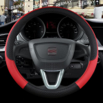 for Seat Altea 2004~2015 Car Steering Wheel Cover PU Leather Non-slip 9 Colors Auto Accessories Fast punane