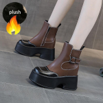 Koznoy 11 cm ehtsast nahast kandilise varbaga poolsaapad, kevadised paksud kontsad, s&uuml;gisene pl&uuml;&uuml;s, soojad naiste etnilised talvised ZIP-kingad 33 must
