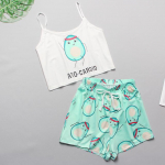 Naiste magamisriided Naiste 2-osalised Kawaii Strawberry Print Frill Hem Cami pidžaamakomplekt Naiste pidžaama Armsad k&auml;rbitud top ja l&uuml;hikesed &uuml;likonnad L roheline