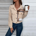 S&uuml;gisene naiste jope, mugav vabaaja rev&auml;&auml;ridega mood Colorblocking jakk pikkade varrukatega top S khaki