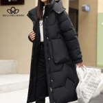 Talvine uus eemaldatav m&uuml;ts puuvillase polsterdatud riided naiste &uuml;le p&otilde;lve pikad moodsad keskmise pikkusega paksendatud puuvillase polsterdatud mantel Naiste mantel M must