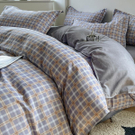 V&auml;ike, v&auml;rskest puhtast puuvillast harjatud neljaosaline komplekt, paksendatud pestud puuvillased linad ja tekikatted &uuml;hiselamu kolmeosaline voodipesukomplekt 150*200cm quilt cover gray