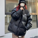 Naiste vintage kunstnahast jakk Puuvillane Parka Must Paks Soe Talvine S&uuml;gis Pu Suurem&otilde;&otilde;tmeline Mantel Korea stiilis &Uuml;ler&otilde;ivad M must