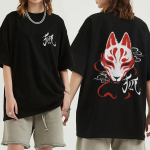 Jaapani anime Kitsune Fox Mask Graafiline T-s&auml;rk Unisex Fashion Oversized T-s&auml;rk Unisexi 100% puuvillane l&uuml;hikeste varrukatega s&auml;rgid T&auml;navar&otilde;ivad L