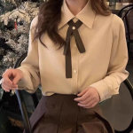 Elegantsed aprikoosipluusid Naiste Korea stiilis s&auml;rk Kontori Naiste riided Harajuku topid S aprikoosi