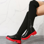 S&uuml;gis- ja talvejalatsid Suures suuruses &uuml;le p&otilde;lve saapad, &uuml;mmargune pea Lendavad kootud saapad Naiste platvormsaapad 39 must/punane