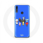 Coque pour Huawei P30 Lite BTS BT21 Tata Chimmy Cooky Rj Koya Shooky Et Mang Jouent De la musique Fond Bleu