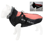 Casaco grande imperme&aacute;vel com gola de pele, roupas de inverno, casaco grande pet, arn&ecirc;s remov&iacute;vel, roupa do buldogue franc&ecirc;s Pug XL punane