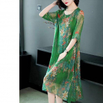 Lillemustriga naine, poolvarrukatega Vestidos Mujer elegantne siidist kleit 5XL L roheline