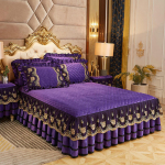 &Uuml;hev&auml;rviline Luksuslik paks sametist tepitud voodikate Queen King Size pitstikandid l&uuml;hike pl&uuml;&uuml;s voodi seelik ei kuulu komplekti 1pc Skirt 150x200cm lilla