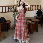 Punane ruuduline varrukateta kleit naistele Midi Harajuku Hotsweet suvepitsist spagetirihm naistele k&otilde;rge v&ouml;&ouml;kohaga retrokleit S punane