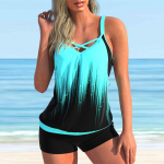 Naiste &otilde;lapaeltega ujumistrikoo sinise gradiendiga veepiiskade mustriga bikiini tankini ujumistrikoo S ts&uuml;aan