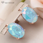 Moodne roosa kullav&auml;rvi j&auml;&auml;pragune munakujuline ovaalne kristallist k&otilde;rvar&otilde;ngad naistele pulmapeo ehted