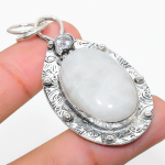 Natural Rainbow Moonstone, White Topaz 925 Sterling Silver Pendant 2.36 a3e96