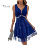 Naiste &otilde;htukleit V kaelusega varrukateta kunstp&auml;rliga A-line kahekihiline v&otilde;rk kitsas k&otilde;rge v&ouml;&ouml;kohaga &uuml;hev&auml;rviline ballikleit suvepeokleit balli minikleit S kohv