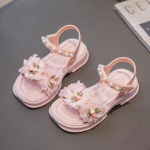 Laste sandaalid Suvised libisemisvastased pehme talla sandaalid Armas lilleline printsess sandaalid Laste sandaalid 25 roosa