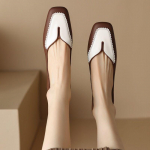 Kevadised Retro naistekingad Pehmest nahast kandilise varbaga v&auml;rvi blokeeriv disain Kerge l&otilde;ikega keskmise paksuse kontsaga pehme tallaga vabaajajalatsid 35 aprikoosi