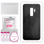 apgo Protective Skin Sticker for the back compatible with Samsung Galaxy S9 Plus, Wrap Film, Foil, Vinyl - Pattern Black Leather