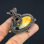 Natural Bumblee Bee Jasper Gemstone Copper Wire Wrap Gift Pendant 2.17 q8s22