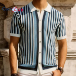 Cozy Up meeste polos&auml;rgid Retro kootud s&auml;rk 70ndate vintage triibuline s&auml;rk L&uuml;hikeste varrukatega n&ouml;&ouml;biga alla riided M sinine