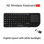 Miniklaviatuur 2,4G RF juhtmevaba pihuklaviatuur puuteplaadi hiirega vene inglise keele klaviatuur taustavalgustusega puuteplaadi hiir s&uuml;learvuti s&uuml;learvutile Smart TV Box