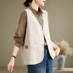 Suvine kirjanduslik ja kunstiline lahtine &uuml;hev&auml;rviline puuvillane ja linane vest, suur suurus XL