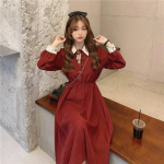 Vintage kleidid Naiste talve pikkade varrukatega Retro prantsuse elegantne kleit Naiste vabaaja peokleit Korea riided M punane