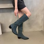 Naiste slouchy p&otilde;lvega k&otilde;rged saapad Kauboisaapad Madalad paksud plokkkontsaga l&auml;&auml;nesaapad naistele jalga t&otilde;mbavad Cowgirl saapad Retro libisemisega terava varbaga papud 35 must
