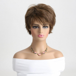 Euroopa ja Ameerika stiilis naistemood igap&auml;evaseks kasutamiseks Loomuliku v&auml;limusega kohev l&uuml;hike sirge pruun parukas pruun