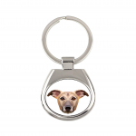 Whippet - geometric keychain with a photo and the inscription Art-Dog valge