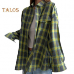 Naiste s&auml;rgi rev, pikkade varrukatega klapitaskud, &uuml;herealine s&auml;rk, ruuduline tr&uuml;kiga, vabalt hingav, mugav vabaaja s&auml;rk XL roheline